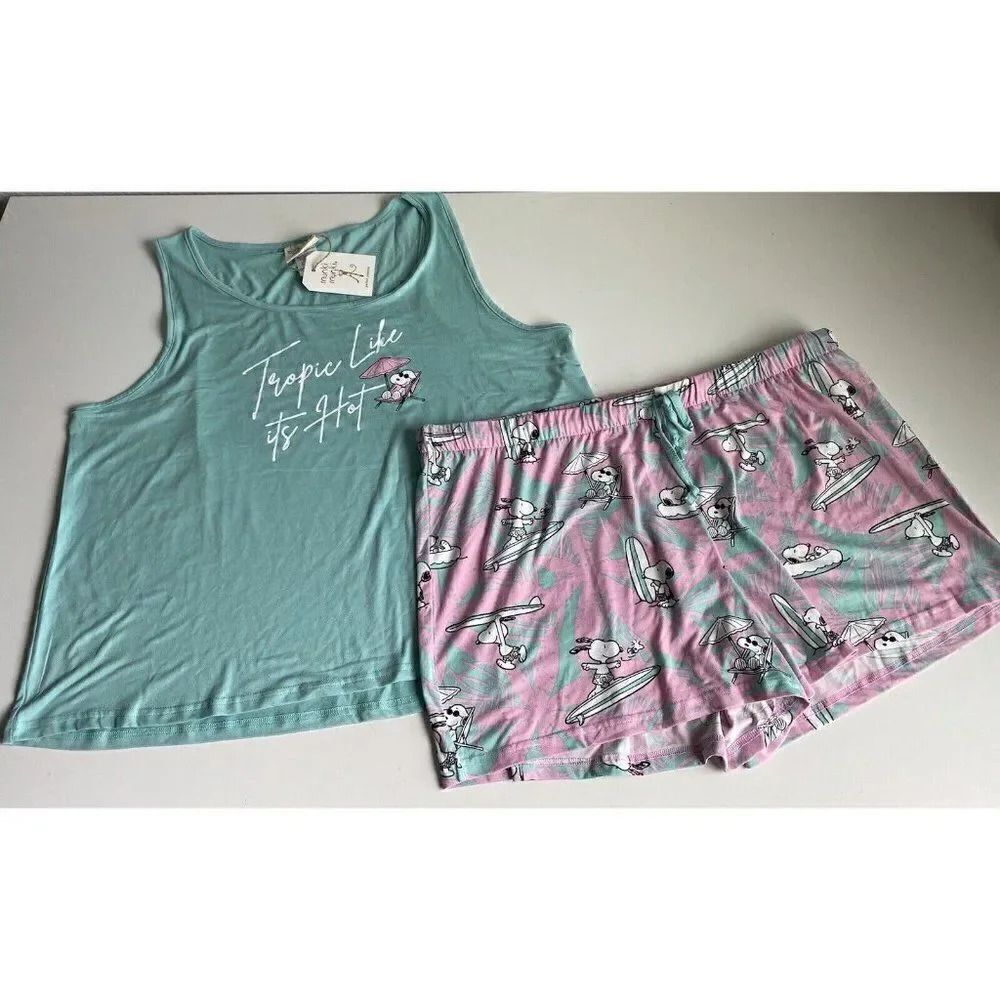 Munki Munki Snoopy Peanuts Women’s Sz 1X Pajama Pj Set Summer Tank & Shorts NEW